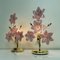 Italienische Regency Murano Glas Tischlampen mit rosa Blumen, 1980er, 2er Set 3
