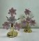 Italian Regency Pink Flower Murano Glass Table Lamps, 1980s, Set of 2 1