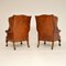 Georgian Leather Wing Back Armchairs, 1930s, Set of 2 3