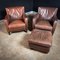 Vintage Leather Armchairs and Ottoman, Set of 2 2