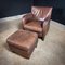 Vintage Leather Armchairs and Ottoman, Set of 2 3