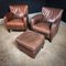 Vintage Leather Armchairs and Ottoman, Set of 2 1