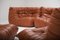 Vintage Togo Sofa aus Orangefarbenem Leder von Michel Ducaroy für Ligne Roset, 4er Set 15