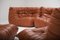 Vintage Togo Sofa in Orange Leather by Michel Ducaroy for Ligne Roset, Set of 4 15