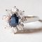 18 Karat White Gold Daisy Ring with Sapphire and Brilliant Cut Diamonds, 1960s 1