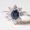 18 Karat White Gold Daisy Ring with Sapphire and Brilliant Cut Diamonds, 1960s 2