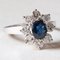 18 Karat White Gold Daisy Ring with Sapphire and Brilliant Cut Diamonds, 1960s 8