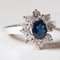 18 Karat White Gold Daisy Ring with Sapphire and Brilliant Cut Diamonds, 1960s, Image 8