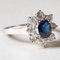 18 Karat White Gold Daisy Ring with Sapphire and Brilliant Cut Diamonds, 1960s 7