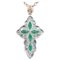 Rose Gold and Silver Cross Pendant with Emeralds and Diamonds, 1970s 1