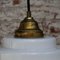 Mid-Century French White Opaline Glass Brass Top Pendant Lights 7