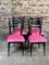 Vintage Black Wood & Pink Velvet Side Chairs, Italy, 1950s, Set of 4 1