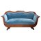 Frühes 19. Jh. Sofa aus Nussholz mit Intarsien und blauem Samtbezug 1