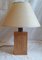 Lámpara de mesa vintage con pie de madera de fresno claro con malla de cesta y paraguas de papel beige, años 70, Imagen 1