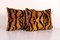 Housses de Coussin Lombaire Ikat Bronze Tigre en Velours de Soie, Set de 2 3