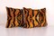 Ikat Bronze Tiger Silk Velvet Lumbar Cushion Covers, Set of 2 3