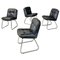 Moderne italienische Stühle aus schwarzem Leder & verchromtem Stahl, 1970er, 4 . Set 1