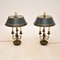 Brass Table Lamps with Tole Shades, 1930s, Set of 2 3