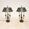 Brass Table Lamps with Tole Shades, 1930s, Set of 2, Image 1