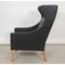 Wingchair in Patinated Black Leather by Børge Mogensen for Fredericia, 1980s, Image 9