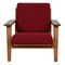Ge-290 Sessel aus Eiche & Rotem Stoff von Hans Wegner für Getama 1