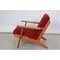 Ge-290 Sessel aus Eiche & Rotem Stoff von Hans Wegner für Getama 4