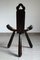 Early 20th Century Brutalist Wooden Tripod Chair in Carved Wood and Leather, 1890s 12