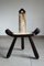 Early 20th Century Brutalist Wooden Tripod Chair in Carved Wood and Leather, 1890s 1