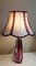 Vintage Belgian Table Lamp with Red Undertaking Block Glass Foot & White Fabric Umbrella with Red Edges of Christalleries De Val St Lambert, 1970s, Image 4