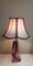 Lámpara de mesa belga vintage con base de vidrio Undertaking Block rojo y paraguas de tela blanca con bordes rojos de Christalleries De Val St Lambert, años 70, Imagen 5