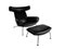 Easy Chair Ap46 and Stool Ap49 in Original Black Leather by Hans Wegner for Ap Stolen, Denmark, 1960s, Set of 2 1
