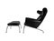 Easy Chair Ap46 and Stool Ap49 in Original Black Leather by Hans Wegner for Ap Stolen, Denmark, 1960s, Set of 2 3