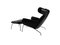 Easy Chair Ap46 and Stool Ap49 in Original Black Leather by Hans Wegner for Ap Stolen, Denmark, 1960s, Set of 2 5