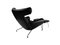 Easy Chair Ap46 and Stool Ap49 in Original Black Leather by Hans Wegner for Ap Stolen, Denmark, 1960s, Set of 2 6