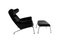 Easy Chair Ap46 and Stool Ap49 in Original Black Leather by Hans Wegner for Ap Stolen, Denmark, 1960s, Set of 2 4