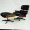 Poltrona Eames in palissandro e pelle nera con poggiapiedi di Herman Miller, anni '60, set di 2, Immagine 17