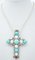 14 Kt Gold and Silver Cross Pendant with Diamonds, Sapphires and Turquoise., 1950s 2