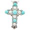 14 Kt Gold and Silver Cross Pendant with Diamonds, Sapphires and Turquoise., 1950s 1