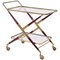 Italian Serving Bar Cart in Brass and Red Wood attributed to Cesare Lacca, 1950s, Image 1