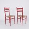 Chiavarine Chairs in Red Stained Beech and Bamboo Rope, Italy, 1950s, Set of 4 8