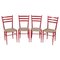 Chiavarine Chairs in Red Stained Beech and Bamboo Rope, Italy, 1950s, Set of 4 1