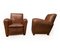 French Square Back Leather Club Chairs, 1920s, Set of 2 1