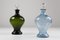 Danish Art Deco Blue and Green Glass Decanters, 1930s, Set of 2 1