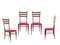 Wooden and Magenta Fabric Dining Chairs by Paolo Buffa, 1950s, Set of 4 1