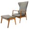 Scandinavian Wingback Chair and Pouff attributed to Jizba, 1960s, Set of 2 1