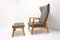 Scandinavian Wingback Chair and Pouff attributed to Jizba, 1960s, Set of 2 3