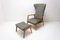 Scandinavian Wingback Chair and Pouff attributed to Jizba, 1960s, Set of 2 2