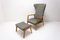 Scandinavian Wingback Chair and Pouff attributed to Jizba, 1960s, Set of 2, Image 2