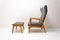 Scandinavian Wingback Chair and Pouff attributed to Jizba, 1960s, Set of 2 4