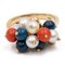 Vintage Ring in 18k Yellow Gold with Lapis Spheres, Coral, Pearls, 1970s 1